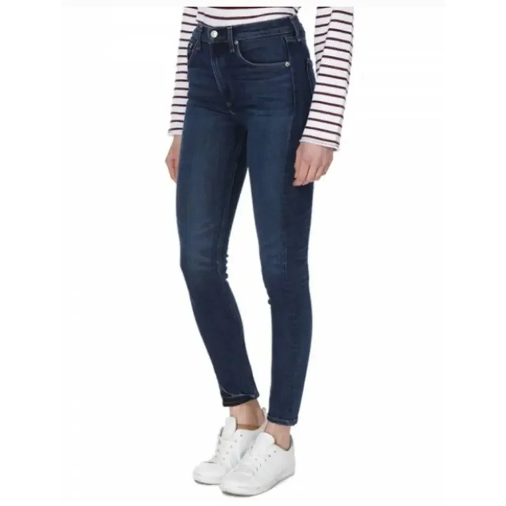 Rag & Bone Womens 27 Dark Wash High Rise Skinny Jeans in Shirley Blue Cotton